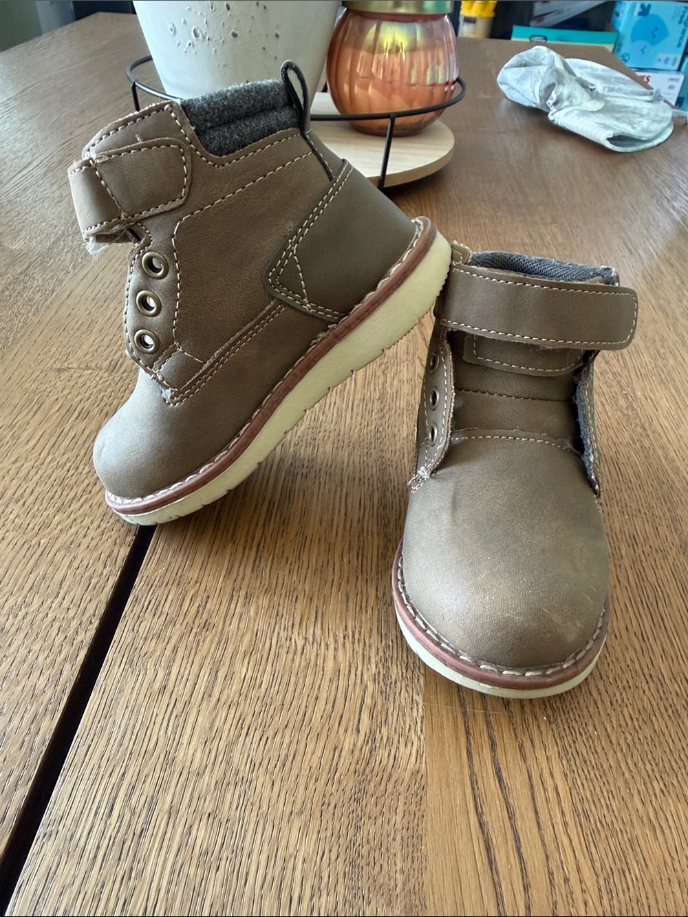 Falls Creek Kids Tan Brown Velcro Ankle Boots